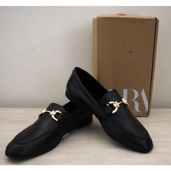Zara 2505/118/800 Women's Sz 6.5 Black Leather Moccasin Style Loafers w/Buckle - Picture 1 of 12